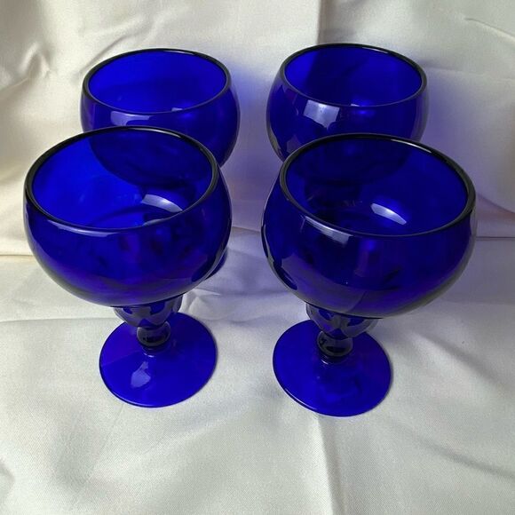 Georgian Cobalt Blue by FENTON Water Goblets 10 0z set or 4 wine,glasses candles - Picture 4 of 5